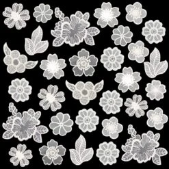 30 PCS Lace Flowers Applique Embroidery Flowers Leaf Sew Iron On Patch, Organza Patches Flowers Applique For Wedding Bridal Dress Sewing Craft DIY Clothes Hair Ornaments (White)
