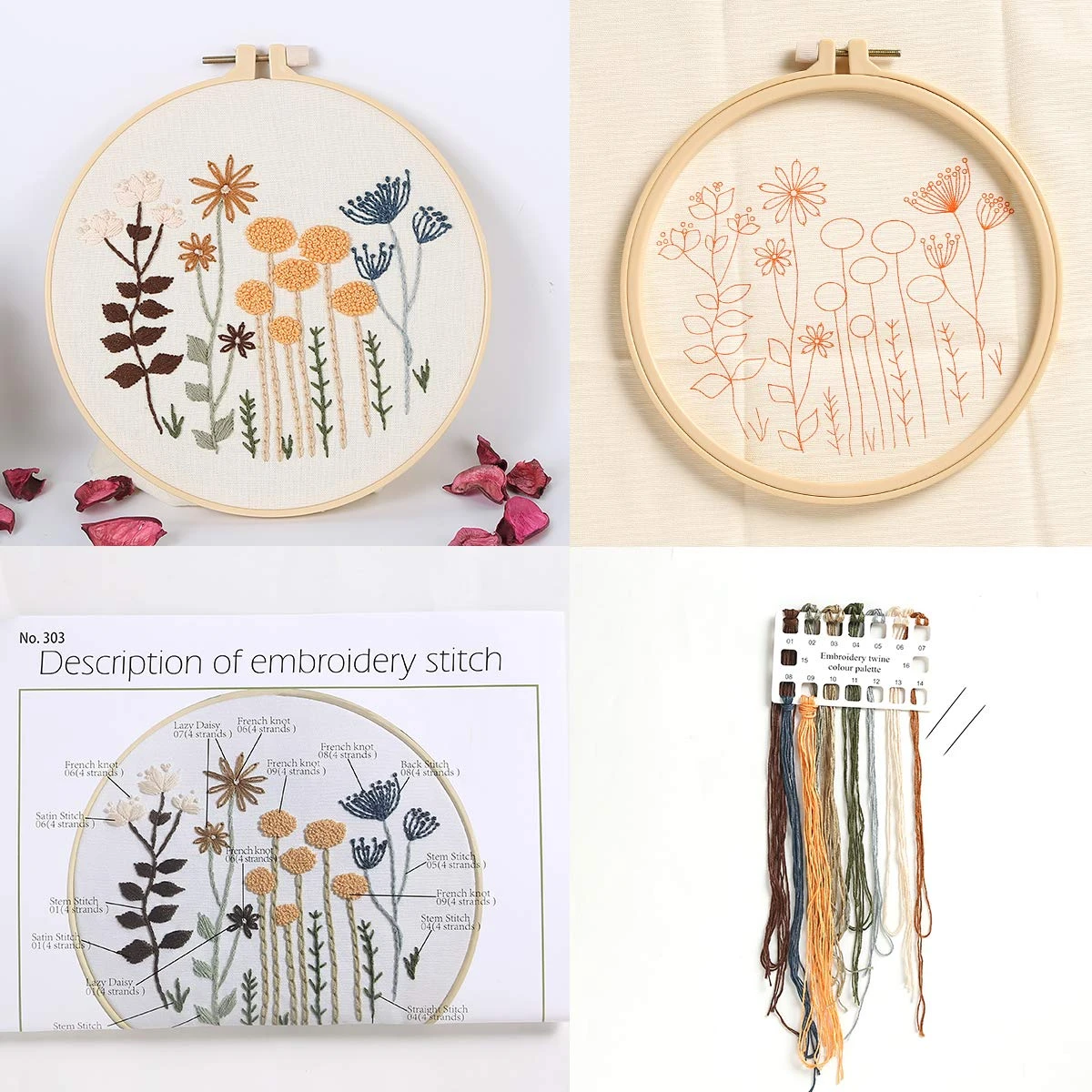 3 Sets Of Beginner Embroidery Kits With 3 Patterns And 6 Needles, Needlepoint Kits For Adults,Including Embroidery Floss,3 Plastic Hoops And 3 Cotton Fabric 7 3 Sets Of Beginner Embroidery Kits With 3 Patterns And 6 Needles, Needlepoint Kits For Adults,Including Embroidery Floss,3 Plastic Hoops And 3 Cotton Fabric - Image 5