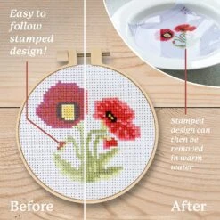 Cross Stitch Kits For Beginners (Flower Theme - 6.75 Inch - 4 Pack 1 X Embroidery Hoop) DIY Embroidery Needlepoint Patterns For Adults, Includes Poppy, Rose, Sunflower And Pansy. -Michaels Stores 4611791493215049776 1