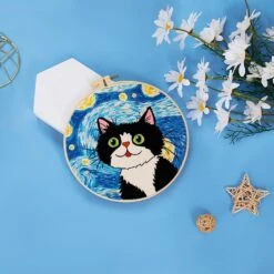 Louise Maelys Cat Starry Sky Embroidery Kits For Beginners With Floral Pattern,Adults Starter Cross Stitch Kit DIY Needlepoint -Michaels Stores 4611959746617308848 2