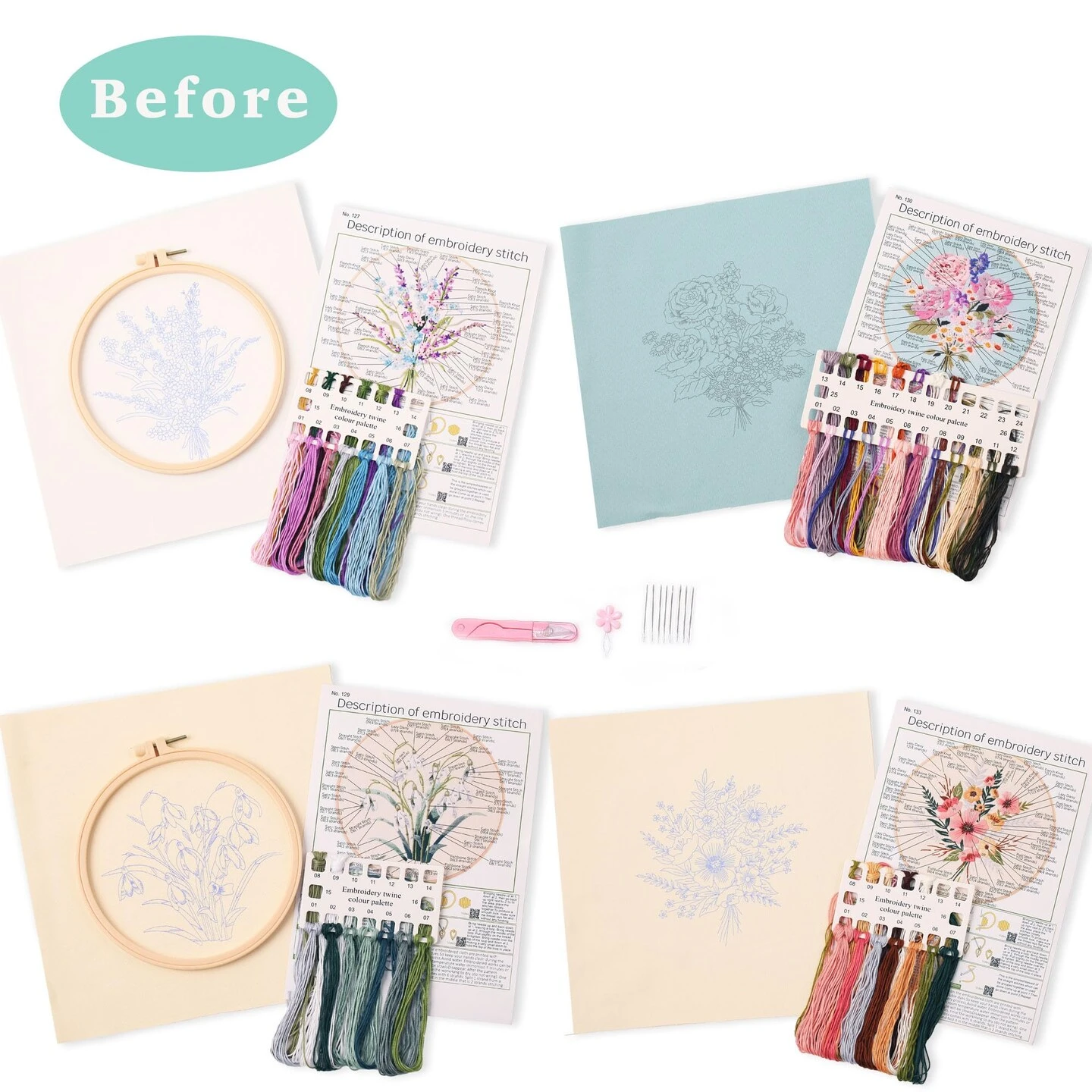 REEWISLY 4pcs Of Embroidery Kit With Patterns And Instructions, DIY Adult Beginner Cross Stitch Kits, Including 2 Plastic Embroidery Rings, 1 Pair Of Scissors, Colored Threads And Needles 14 REEWISLY 4pcs Of Embroidery Kit With Patterns And Instructions, DIY Adult Beginner Cross Stitch Kits, Including 2 Plastic Embroidery Rings, 1 Pair Of Scissors, Colored Threads And Needles - Image 12