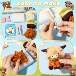 Highland Cow Needle Felting Kit - Set Of 3 Different Highland Cow Doll Wool Felt Needle Felting Tools Foam Pad, DIY Home Decoration Needle Felting Craft Party Supplies For Beginners -Michaels Stores 4612175754730690608 2