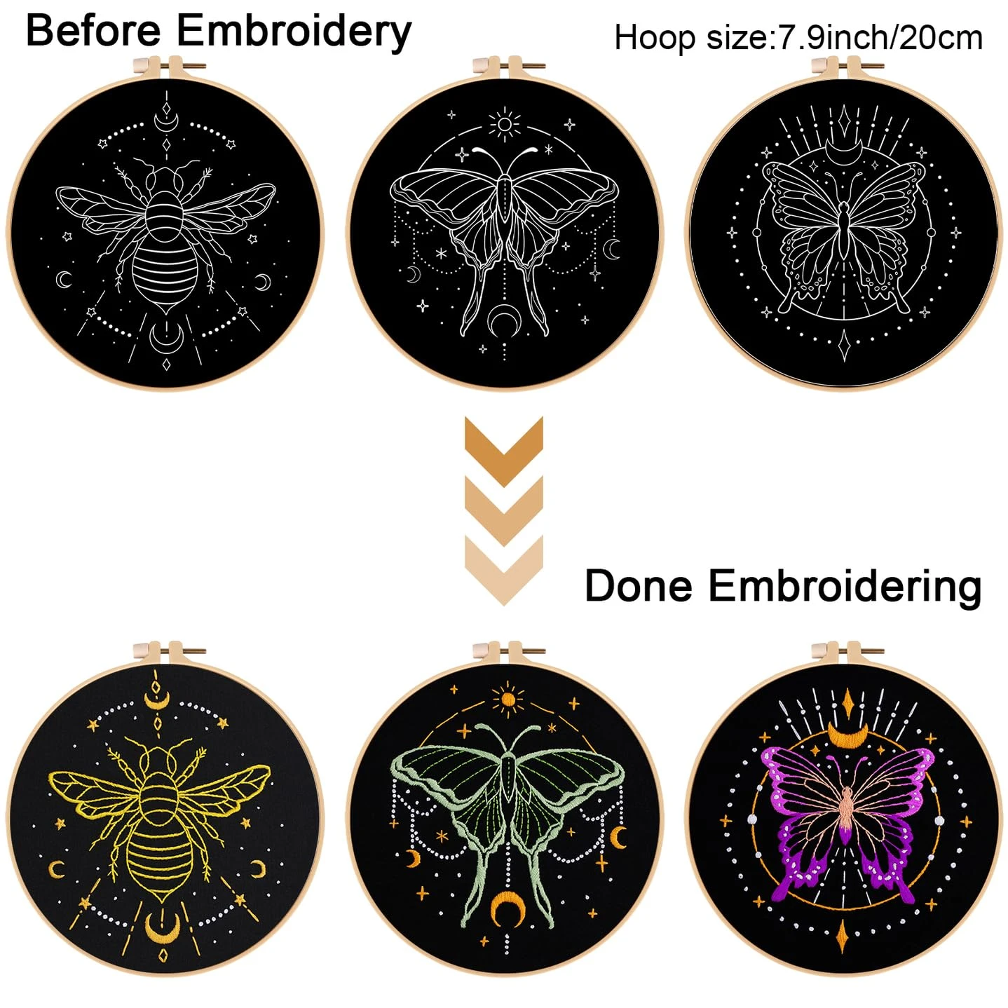 3 Sets Tarot Embroidery Kits For Beginners,Cross Stitch Kit For Adults,Crewel Starters Needlepoint With Moon, Butterfly, Bee And Moth Pattern And Tool 14 3 Sets Tarot Embroidery Kits For Beginners,Cross Stitch Kit For Adults,Crewel Starters Needlepoint With Moon, Butterfly, Bee And Moth Pattern And Tool - Image 12