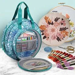 Embroidery Project Bag, Embroidery Supplies Storage Carrying Tote Case With Multiple Pockets For Embroidery Floss, Embroidery Hoops, Thread, Stitch Tools Kit [Bag Only] - Emerald Illusions -Michaels Stores 472545165400288 1