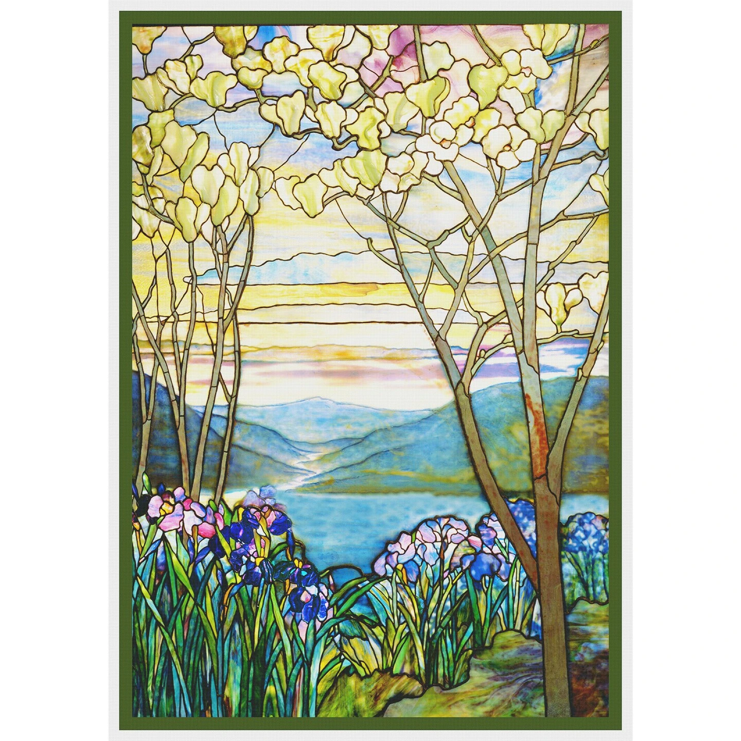 Iris Flowers And Magnolia Trees Inspired By Louis Comfort Tiffany Counted Cross Stitch Pattern 4 Iris Flowers And Magnolia Trees Inspired By Louis Comfort Tiffany Counted Cross Stitch Pattern - Image 2