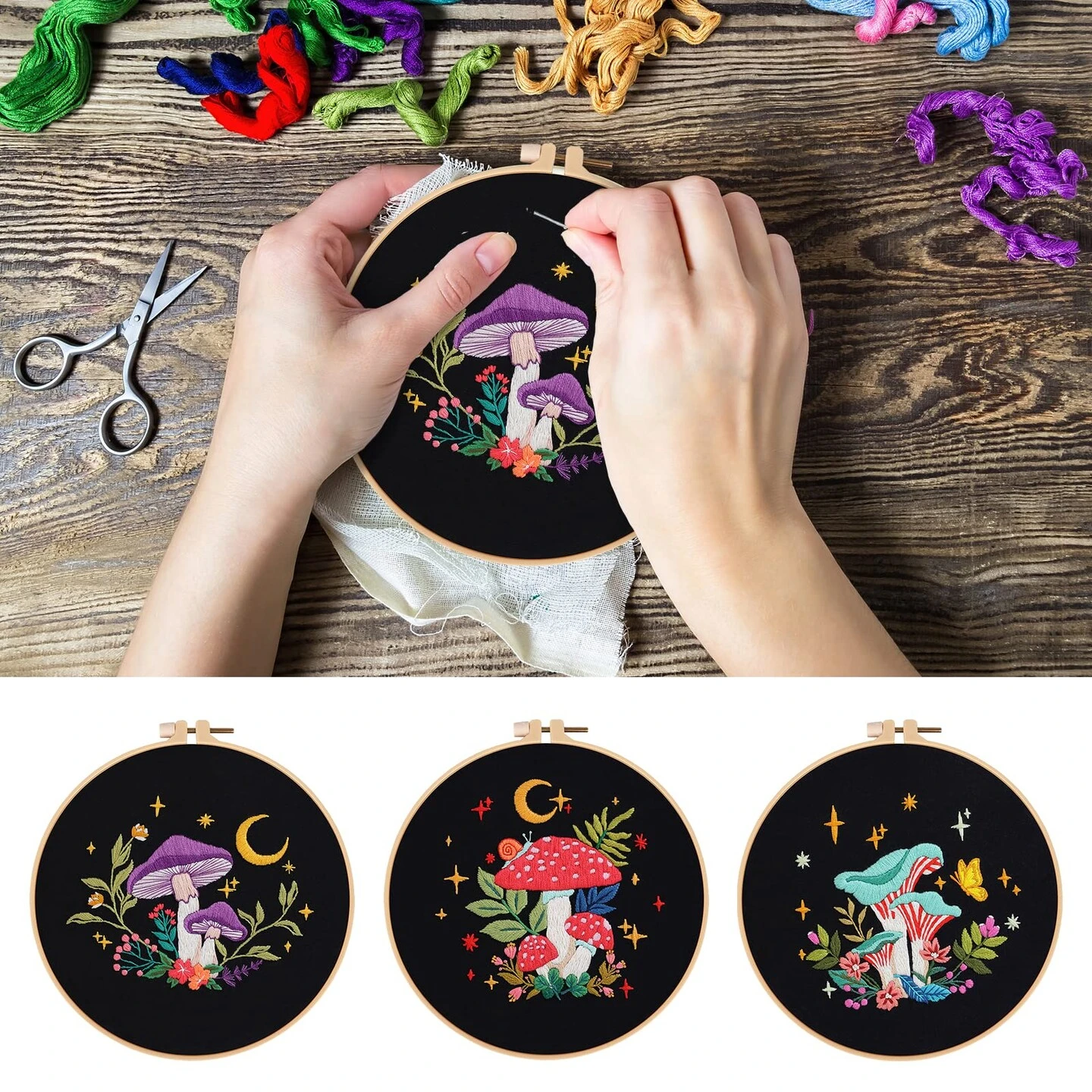 Nuberlic 3 Pack Embroidery Kit For Beginner Adults, Stamped Cross Stitch With Mushroom Patterns Include 3 Hoop, Cloth Thread Needles And Instructions 17 Nuberlic 3 Pack Embroidery Kit For Beginner Adults, Stamped Cross Stitch With Mushroom Patterns Include 3 Hoop, Cloth Thread Needles And Instructions - Image 15