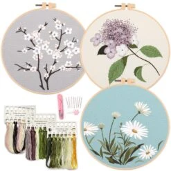 Silentsea 3 Sets Of Starter Kits For Embroidery Beginners, Including 3* Embroidery Cloth With Patterns, Hoop, Needle, Manual And Other Manual DIY Tools Needed For Embroidery