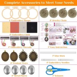 4 Packs Embroidery Kit For Beginners, Shynek 26 Pcs Mini Cross Stitch Kits Includes Stamped Embroidery Clothes With Flowers Pattern Embroidery Necklace Pendant Embroidery Hoops And Necklace Chains -Michaels Stores 489737496991792 2
