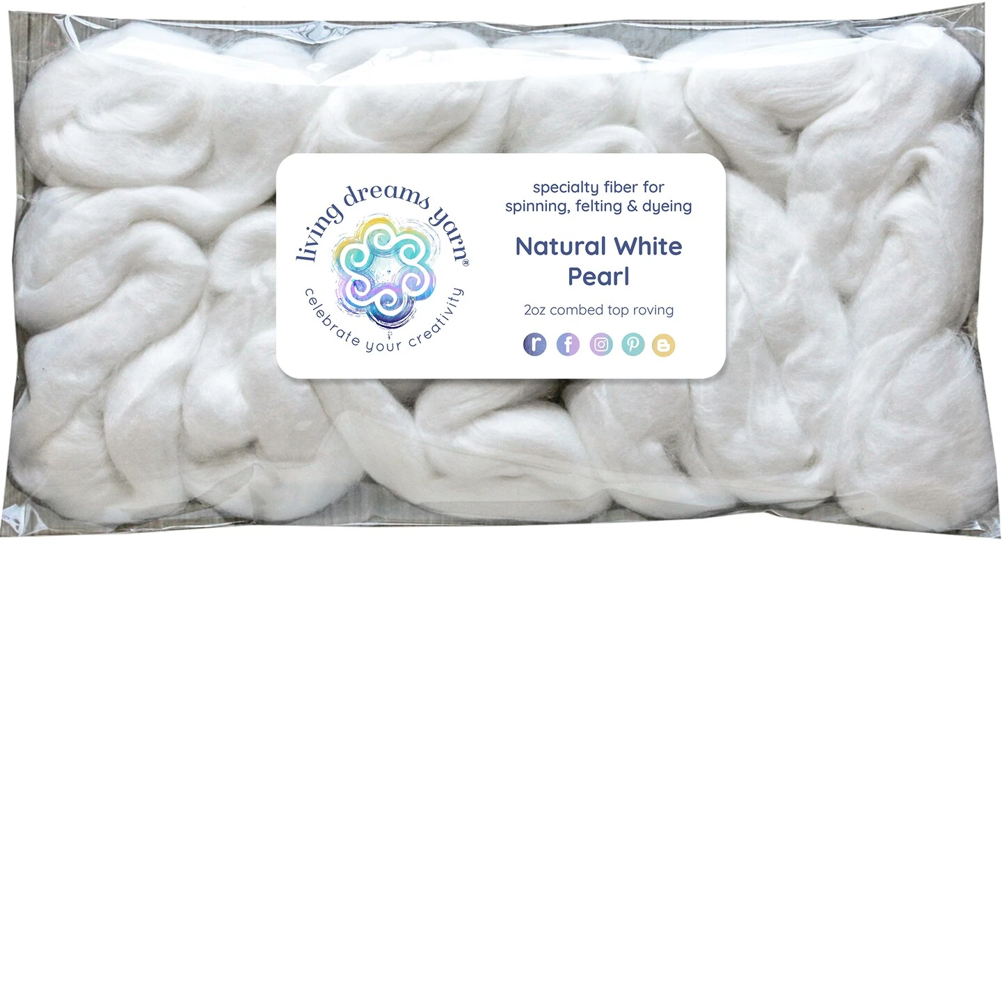 2oz Pearl Infused Cellulose Fiber: Natural White, Undyed, Unbleached, Soft Combed Top Roving 4 2oz Pearl Infused Cellulose Fiber: Natural White, Undyed, Unbleached, Soft Combed Top Roving - Image 2