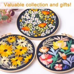 REEWISLY 3Pcs Embroidery Starter Kit With Patterns And Instructions, DIY Adult Cross Stitch Kits Beginner, Including 3 Plastic Embroidery Rings, 1 Scissors, Colored Threads And Needles -Michaels Stores 512432075419312