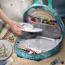 Embroidery Project Bag, Embroidery Supplies Storage Carrying Tote Case With Multiple Pockets For Embroidery Floss, Embroidery Hoops, Thread, Stitch Tools Kit [Bag Only] - Emerald Illusions -Michaels Stores 514938640095456 1