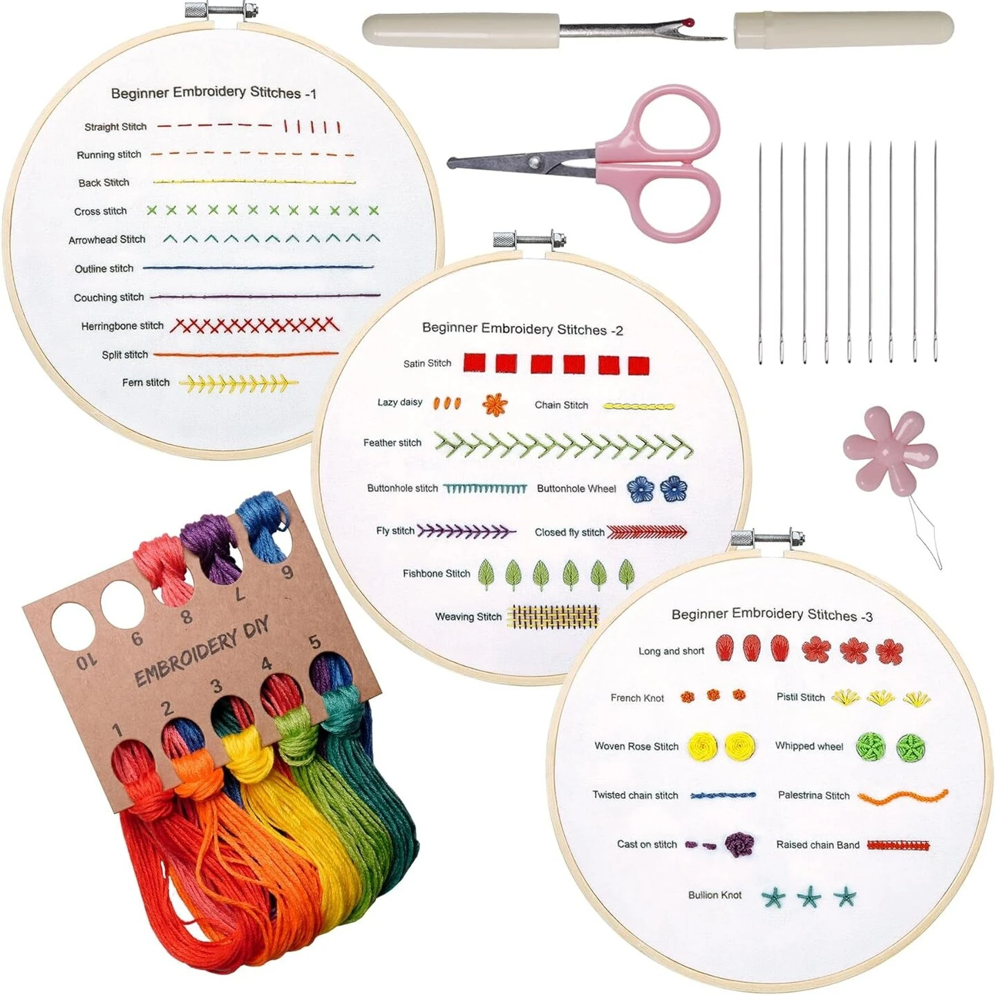 Embroidery Kit For Beginners, 3 Sets Embroidery Kit For Craft Lover Handy Stitch With Embroidery Fabric With Pattern,Full Range Accessories (Cats) Skill Practice 10 Embroidery Kit For Beginners, 3 Sets Embroidery Kit For Craft Lover Handy Stitch With Embroidery Fabric With Pattern,Full Range Accessories (Cats) Skill Practice - Image 8