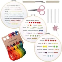 Embroidery Kit For Beginners, 3 Sets Embroidery Kit For Craft Lover Handy Stitch With Embroidery Fabric With Pattern,Full Range Accessories (Cats) Skill Practice