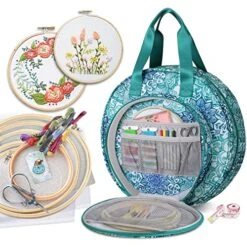 Embroidery Project Bag, Embroidery Supplies Storage Carrying Tote Case With Multiple Pockets For Embroidery Floss, Embroidery Hoops, Thread, Stitch Tools Kit [Bag Only] - Emerald Illusions -Michaels Stores 543822295161056 1