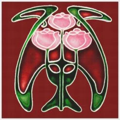 Art Nouveau 3 Pink Roses Flower Red Background Counted Cross Stitch Pattern -Michaels Stores 5498106011697 2