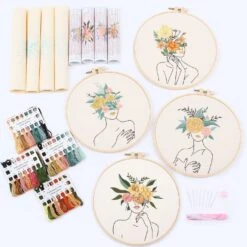 REEWISLY 4 Pcs Of Embroidery Starter Kit With Patterns And Instructions, DIY Adult Beginner Cross Stitch Kits, Including 2 Plastic Embroidery Rings, 1 Pair Of Scissors, Colored Threads And Needles -Michaels Stores 55751702489776 2