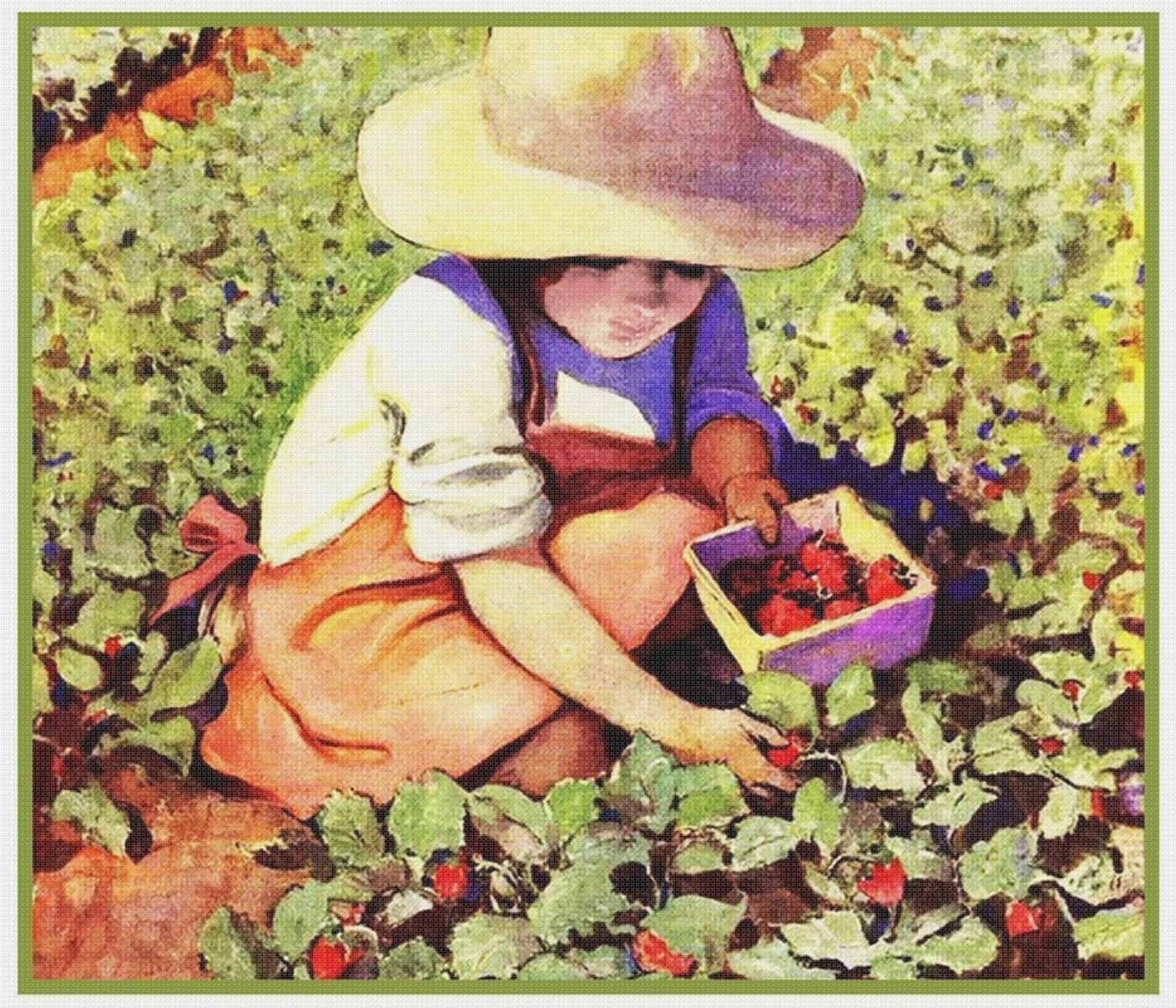 A Girl Picking Strawberries Jessie Willcox Smith Counted Cross Stitch Pattern 14 A Girl Picking Strawberries Jessie Willcox Smith Counted Cross Stitch Pattern - Image 12