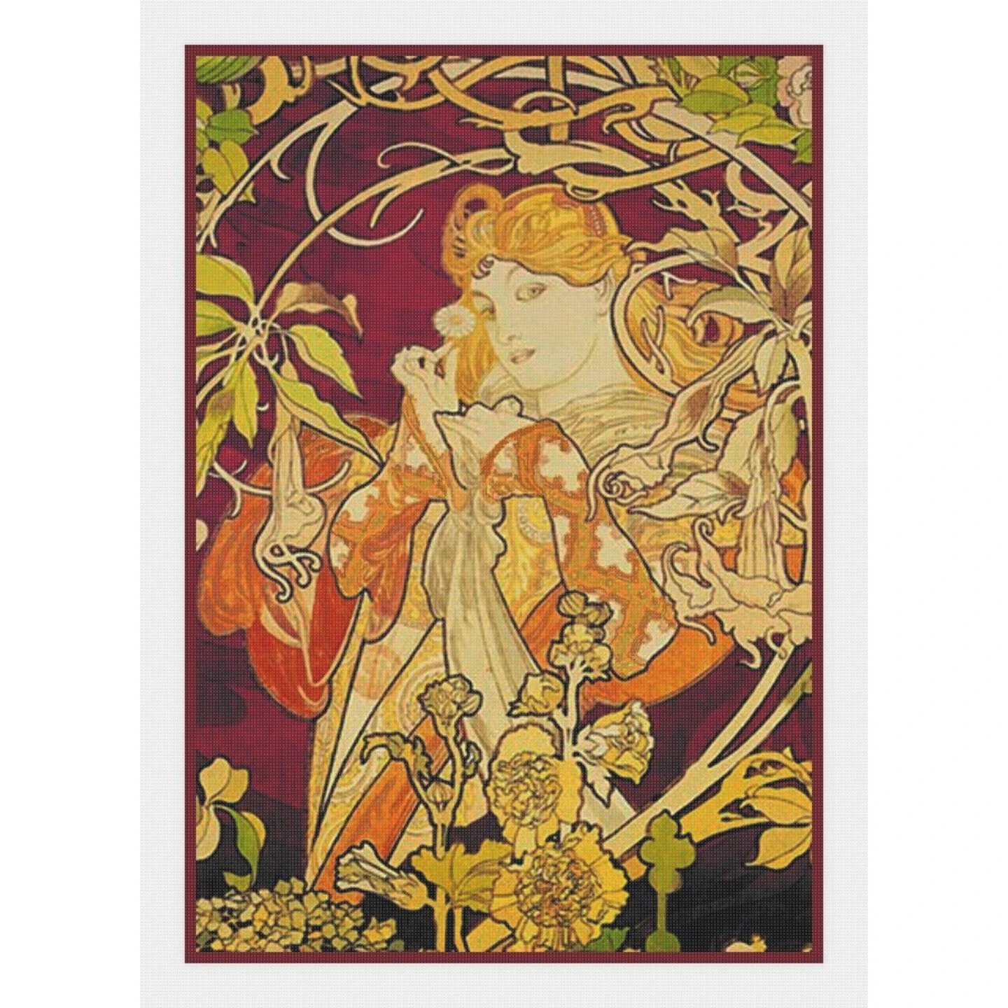 Art Nouveau Alphonse Mucha Purple Ivy Poster Counted Cross Stitch Chart Pattern 4 Art Nouveau Alphonse Mucha Purple Ivy Poster Counted Cross Stitch Chart Pattern - Image 2