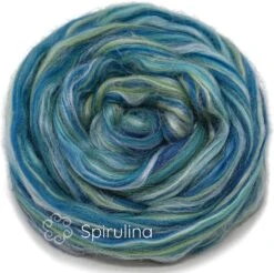 Silk Merino Blended Roving. Soft Combed Top Fiber For Spinning, Felting, & Fiber Arts. Spirulina