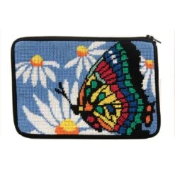 Stitch & Zip Needlepoint Purse/Cosmetic Case Kit - SZ573 Butterfly & Daisies Multicolor -Michaels Stores 5732294917961 2