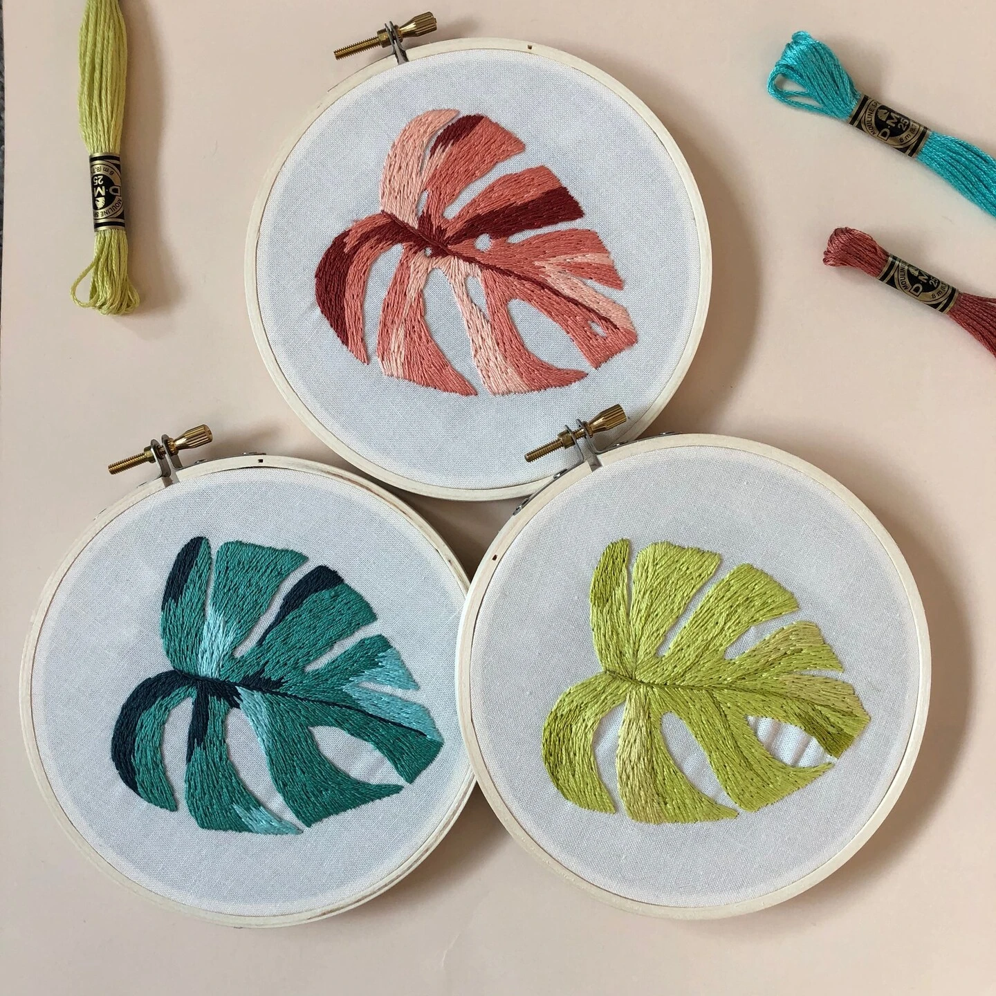 MCreativeJ Variegated Monstera- DIY Beginner Hand Embroidery Kit Lime 5 MCreativeJ Variegated Monstera- DIY Beginner Hand Embroidery Kit Lime - Image 3