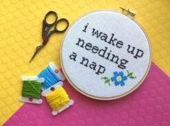 Wake Up Needing A Nap Counted Cross Stitch DIY KIT Intermediate -Michaels Stores 6108623525433 1