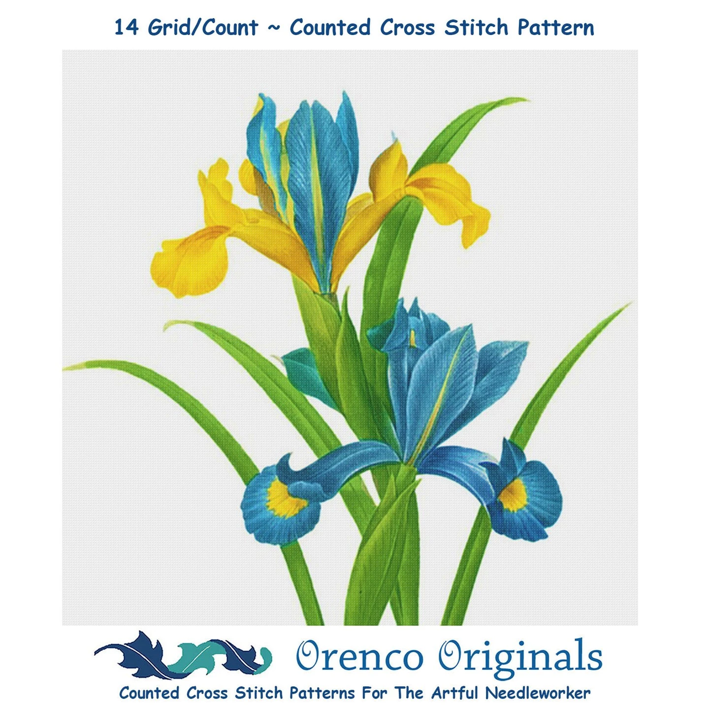 Orenco Originals Redoute Blue Yellow Iris Flower -Square Counted Cross Stitch Pattern 3 Orenco Originals Redoute Blue Yellow Iris Flower -Square Counted Cross Stitch Pattern