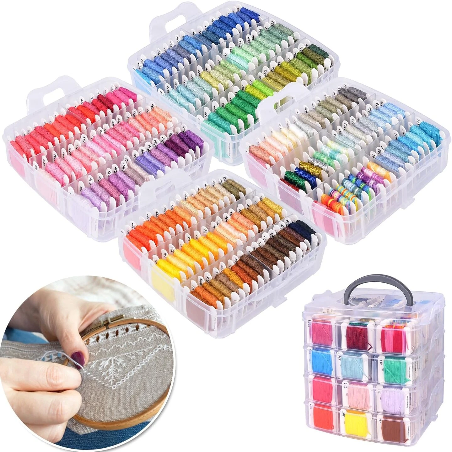Embroidery Thread Kit Including 200 Skeins Embroidery Floss 30 Skeins White & Black Embroidery Thread Cross Stitch Tool For Friendship Bracelets Arts DIY Crafts With 4-Tier Transparent Box 9 Embroidery Thread Kit Including 200 Skeins Embroidery Floss 30 Skeins White & Black Embroidery Thread Cross Stitch Tool For Friendship Bracelets Arts DIY Crafts With 4-Tier Transparent Box - Image 8