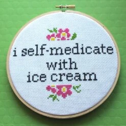 I Self-Medicate With Ice Cream Counted Cross Stitch DIY KIT Intermediate -Michaels Stores 6790628339487 1