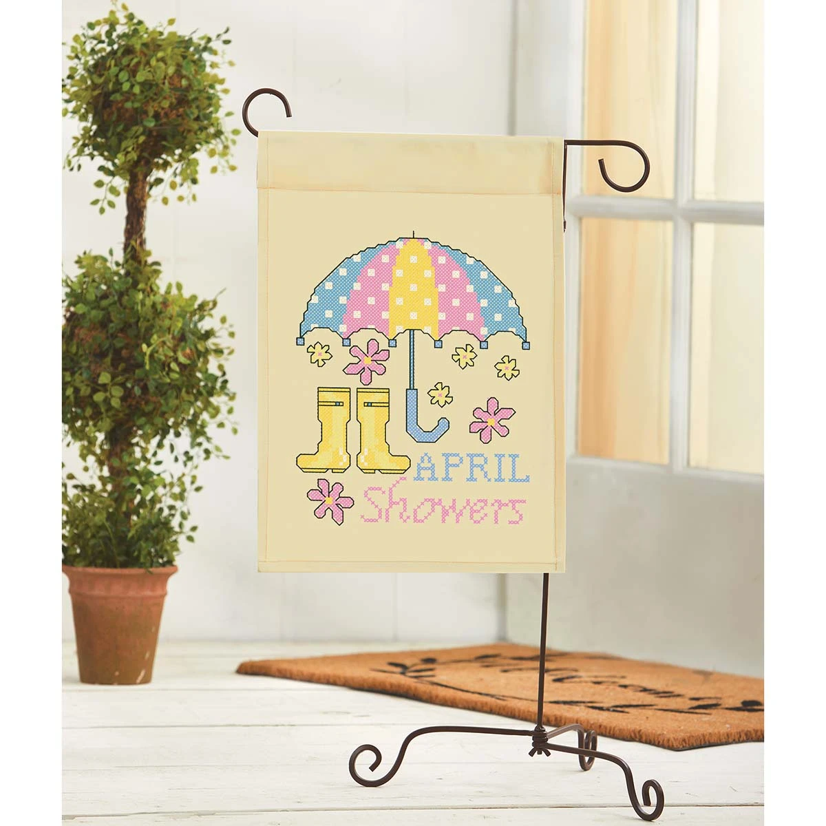 HerrschnersApril Showers Porch Flag Stamped Cross-Stitch Kit Multicolor 5 HerrschnersApril Showers Porch Flag Stamped Cross-Stitch Kit Multicolor - Image 3