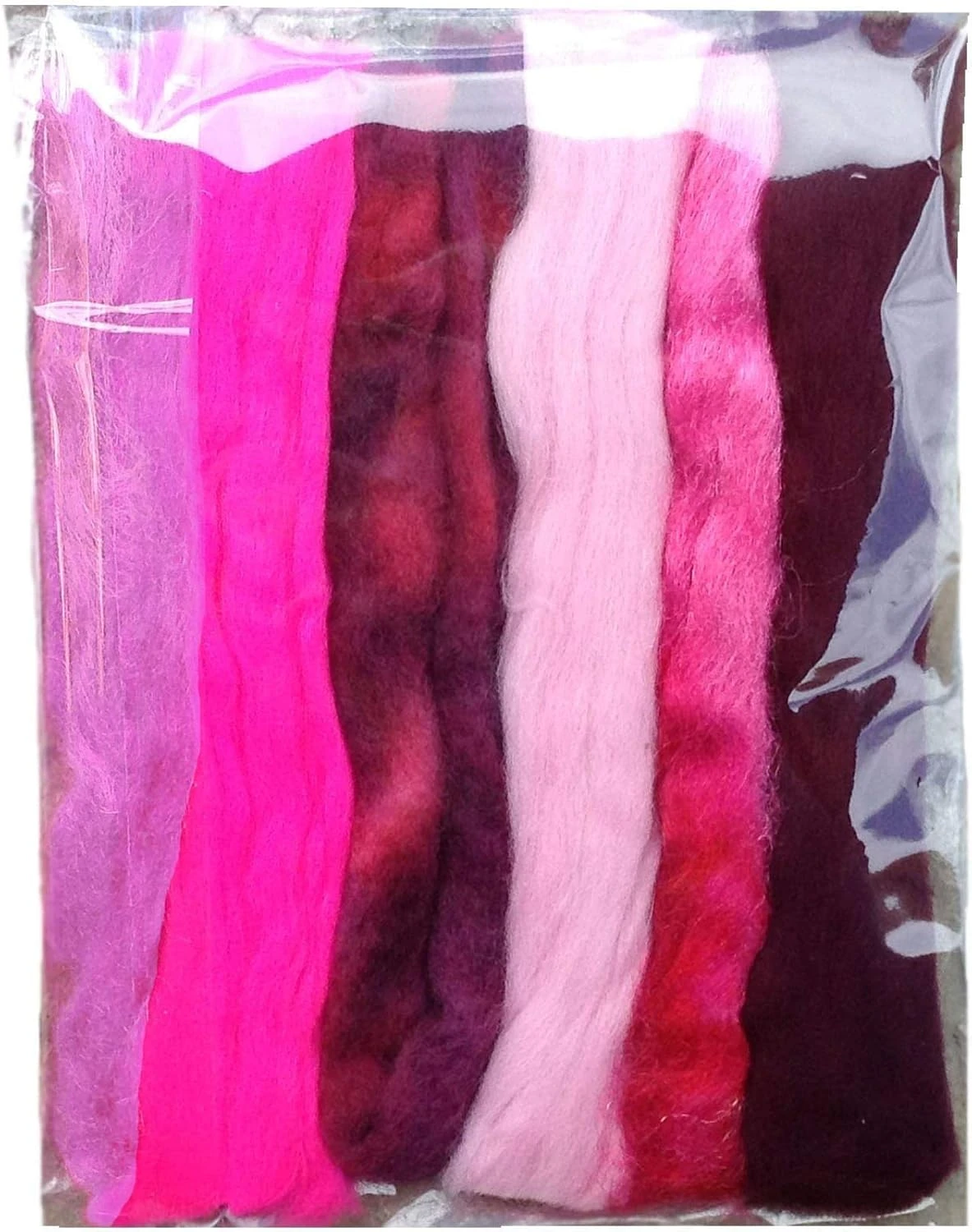 Multi Fiber Sampler - Super Soft Merino Roving, Hand Dyed BFL Wool & Sparkling Firestar For Felting, Spinning, Doll Making Pink 4 Multi Fiber Sampler - Super Soft Merino Roving, Hand Dyed BFL Wool & Sparkling Firestar For Felting, Spinning, Doll Making Pink - Image 2