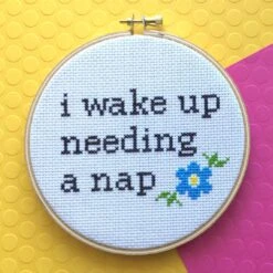 Wake Up Needing A Nap Counted Cross Stitch DIY KIT Intermediate -Michaels Stores 9683063920185 2