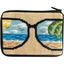 Life's A Beach Needlepoint Coin Purse Kit - Stitch & Zip Multicolor