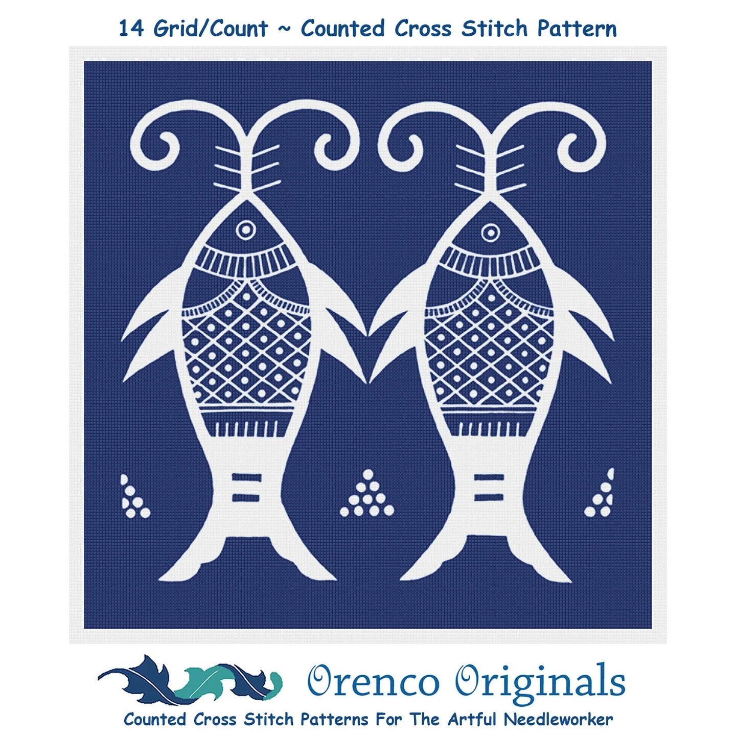 Asian Indigo 2 Fish Folk Art Design *2 DMC Colors* Counted Cross Stitch Pattern 13 Asian Indigo 2 Fish Folk Art Design *2 DMC Colors* Counted Cross Stitch Pattern - Image 11