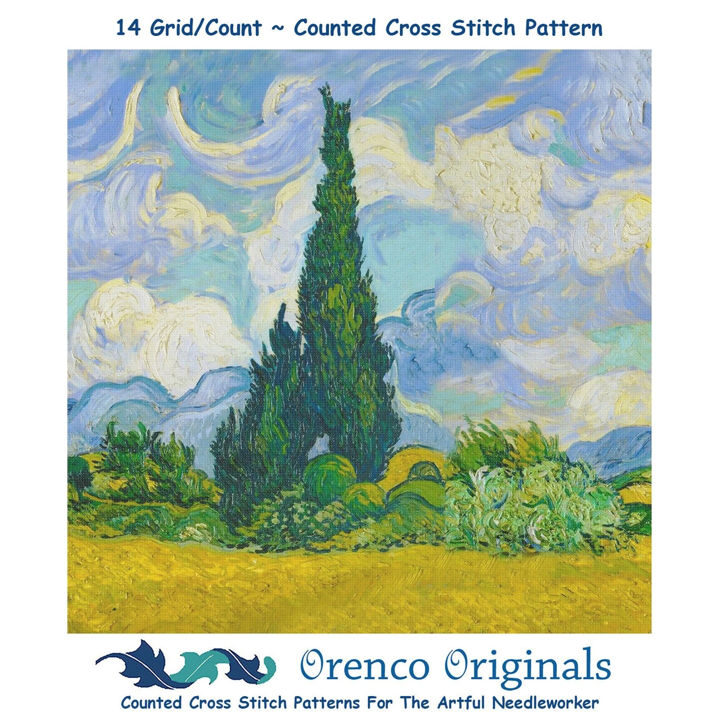 Originals Originals Vincent Van Gogh Cypress Trees Counted Cross Stitch Pattern 8 Originals Originals Vincent Van Gogh Cypress Trees Counted Cross Stitch Pattern - Image 6