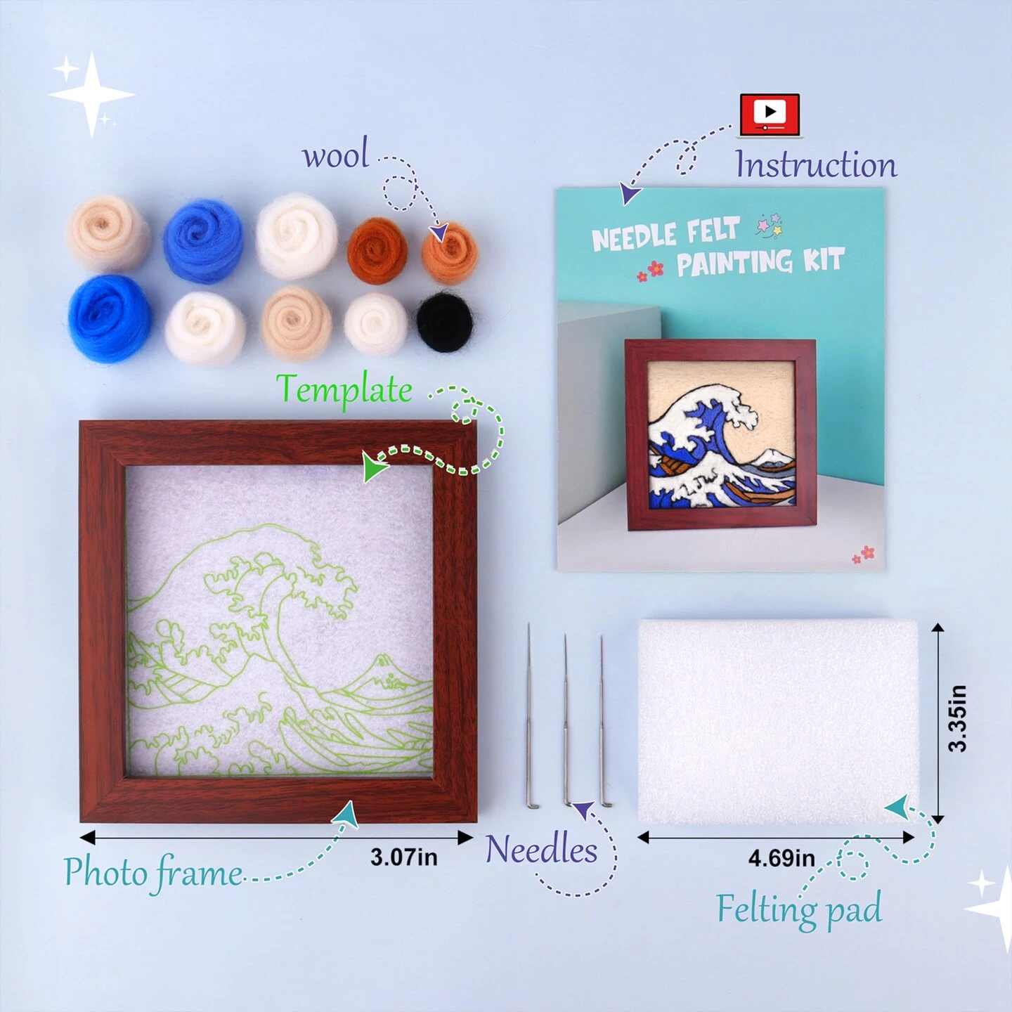 Needle Felting Kit For Beginners - Wool Felt Painting Gifts For Girls Kids Adults, The Great Wave… 8 Needle Felting Kit For Beginners - Wool Felt Painting Gifts For Girls Kids Adults, The Great Wave… - Image 6