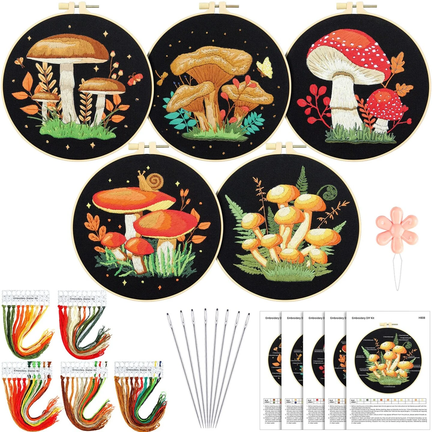5 Sets Mushroom Embroidery Kit For Beginners With Pattern And Instructions Include Embroidery Cloth Hoops Threads For Craft Lover Hand Stitch DIY Adult Hand Needlepoint 3 5 Sets Mushroom Embroidery Kit For Beginners With Pattern And Instructions Include Embroidery Cloth Hoops Threads For Craft Lover Hand Stitch DIY Adult Hand Needlepoint
