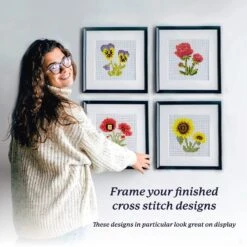 Cross Stitch Kits For Beginners (Flower Theme - 6.75 Inch - 4 Pack 1 X Embroidery Hoop) DIY Embroidery Needlepoint Patterns For Adults, Includes Poppy, Rose, Sunflower And Pansy. -Michaels Stores 99736711354416 1