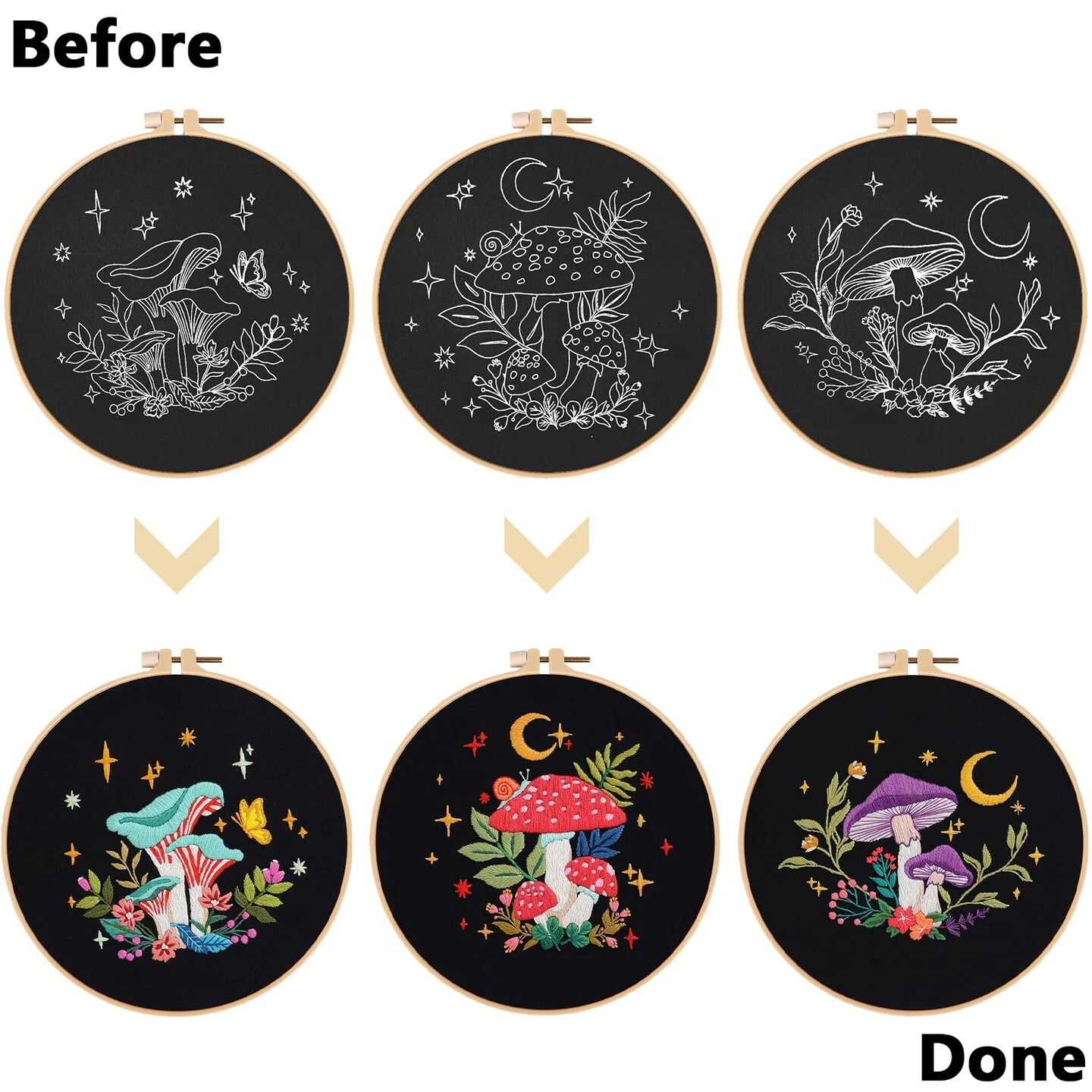 Nuberlic 3 Pack Embroidery Kit For Beginner Adults, Stamped Cross Stitch With Mushroom Patterns Include 3 Hoop, Cloth Thread Needles And Instructions 20 Nuberlic 3 Pack Embroidery Kit For Beginner Adults, Stamped Cross Stitch With Mushroom Patterns Include 3 Hoop, Cloth Thread Needles And Instructions - Image 18