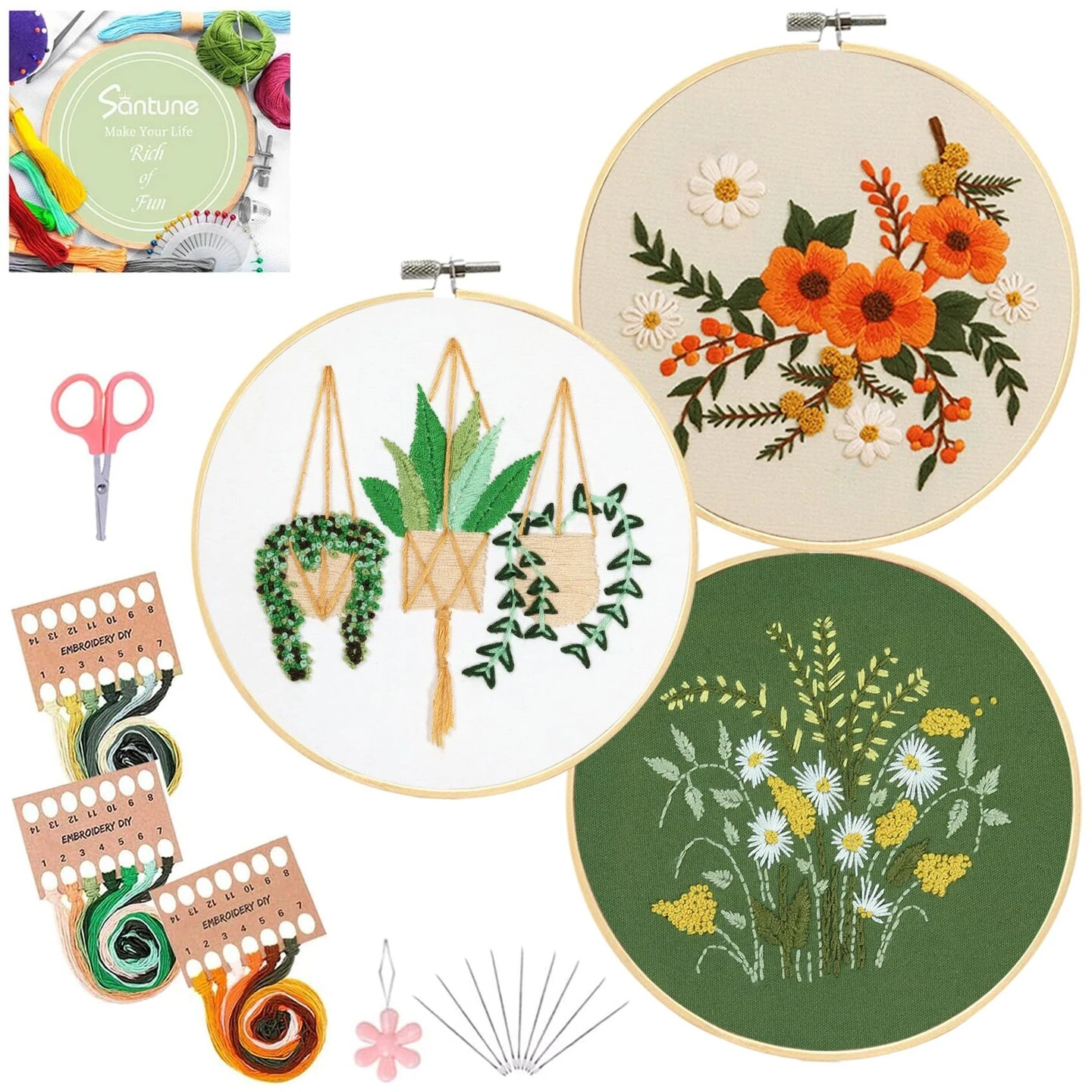 3 Sets Embroidery Kit For Beginners Needlepoint Cross Stitch Kits For Adults,Stitch Learning DIY Sets With Instruction Video,Stamped Floral Patterns,Hoop,Threads,Sewing Hobby 15 3 Sets Embroidery Kit For Beginners Needlepoint Cross Stitch Kits For Adults,Stitch Learning DIY Sets With Instruction Video,Stamped Floral Patterns,Hoop,Threads,Sewing Hobby - Image 13