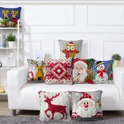 MIAOLLUN Latch Hook Kit, Christmas Latch Hook Kits For Adults DIY Decorative Pillowcase Embroidery Cross Stitch Arts Craft For Home Sofa Furniture 17X17inch Christmas Reindeer -Michaels Stores 99737644865584 1